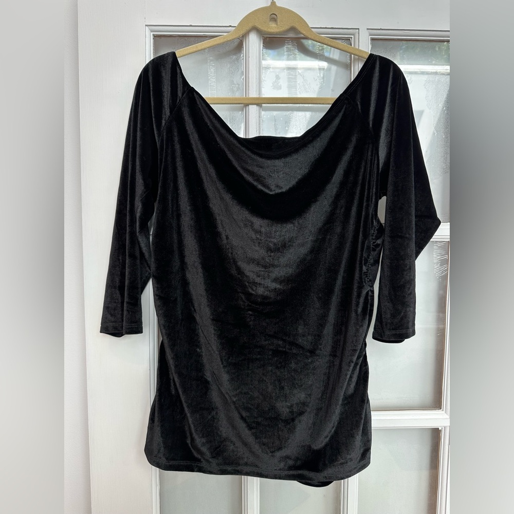 Torrid Black Stretch Velvet Shirred Front Off The Shoulder Top Plus Size 2X - Picture 5 of 11